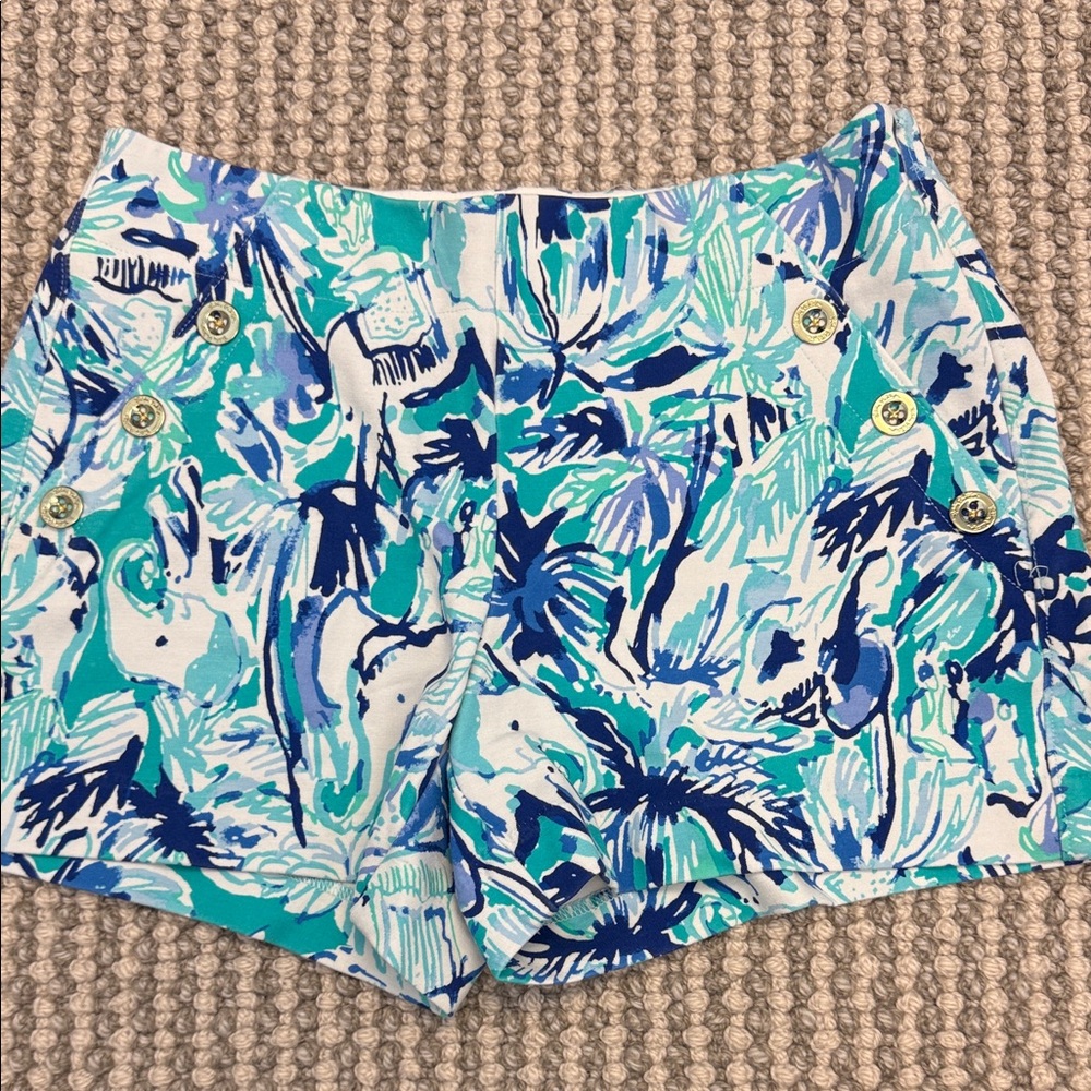 Lilly Pulitzer Blue & Turquoise Palm Print Shorts